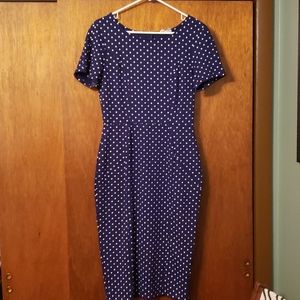 Unique Vintage Navy Midi Wiggle Dress Size 10